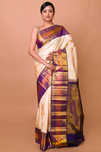 Kanchipuram Silk Butta Cream Saree