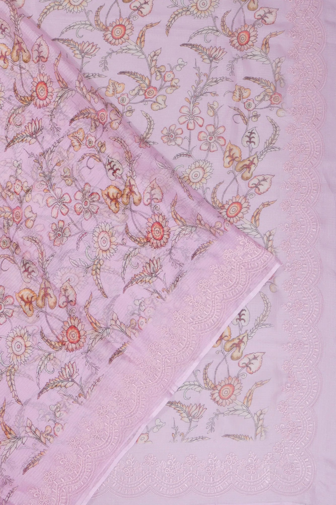 Kota Soft Silk Floral Printed Baby Pink Saree With Embroidery Border