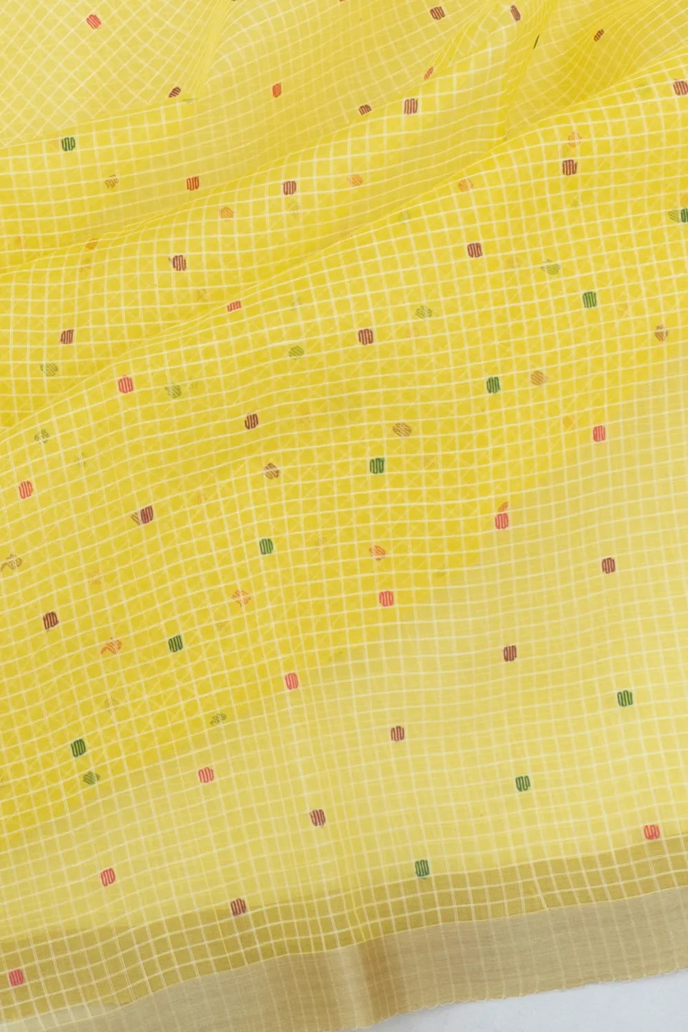 Dhakai Kora Organza Checks Yellow Saree With Jamdani Pallu