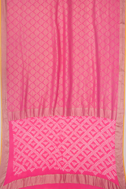 Banarasi Georgette Brocade Pink Saree With Bandhani Pallu