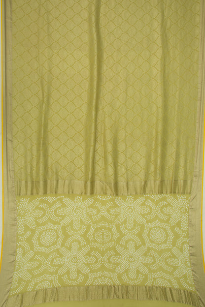Banarasi Georgette Brocade Mehandi Green Saree With Bandhani Pallu