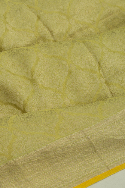 Banarasi Georgette Brocade Mehandi Green Saree With Bandhani Pallu