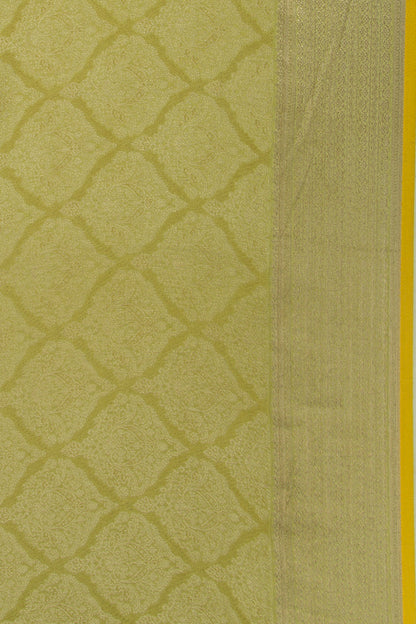 Banarasi Georgette Brocade Mehandi Green Saree With Bandhani Pallu