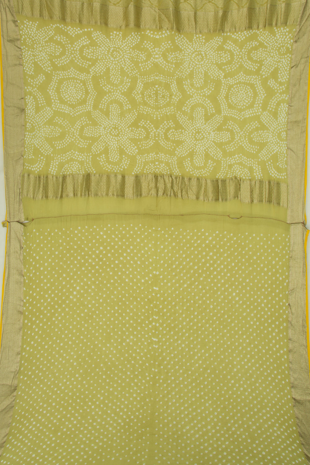 Banarasi Georgette Brocade Mehandi Green Saree With Bandhani Pallu