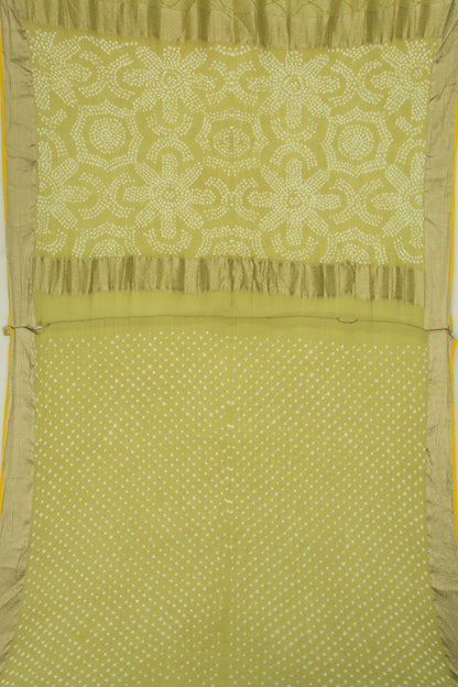Banarasi Georgette Brocade Mehandi Green Saree With Bandhani Pallu
