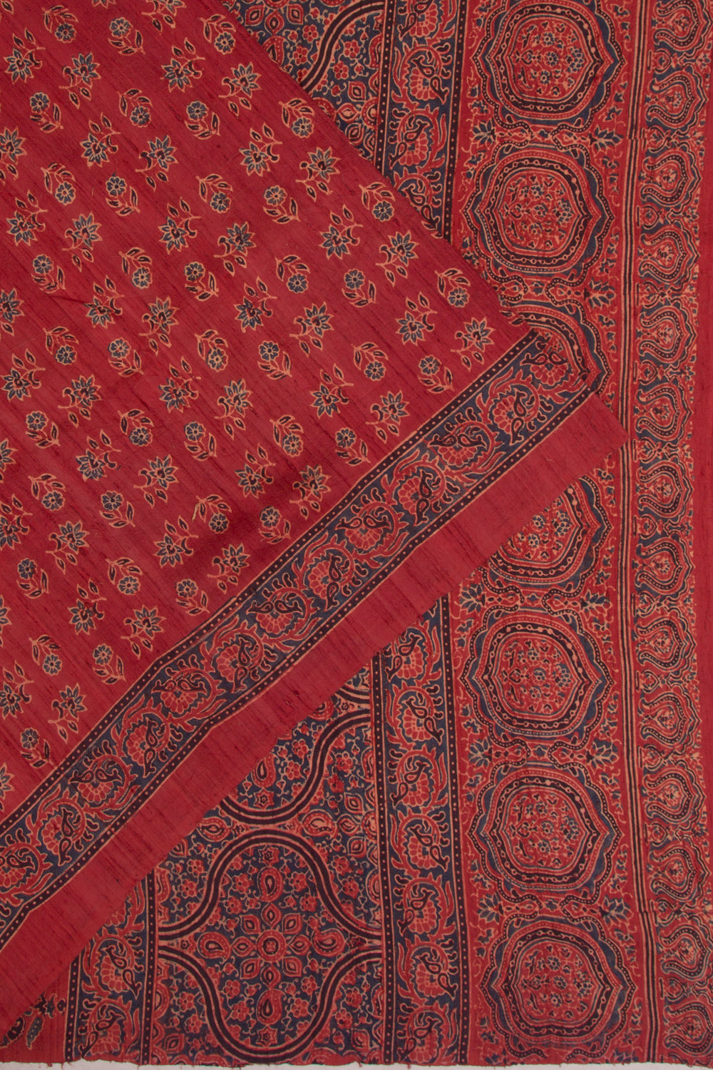 Tussar Floral Block Printed Maroon Saree