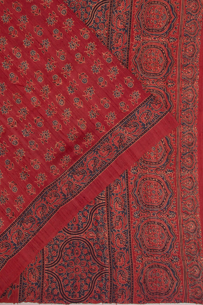 Tussar Floral Block Printed Maroon Saree