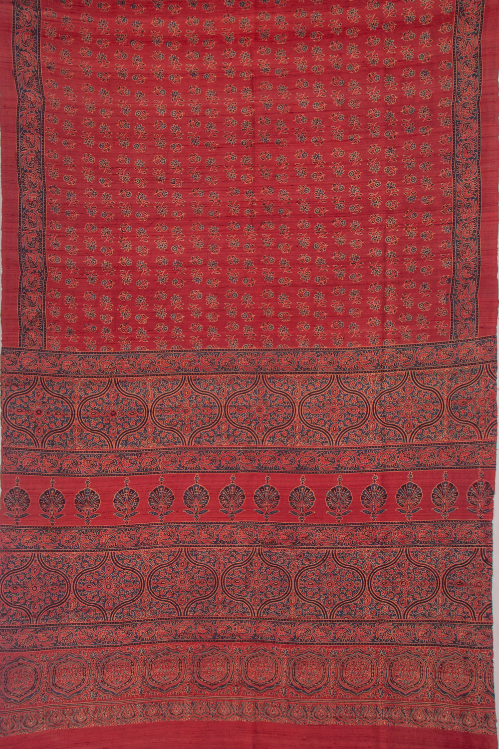 Tussar Floral Block Printed Maroon Saree