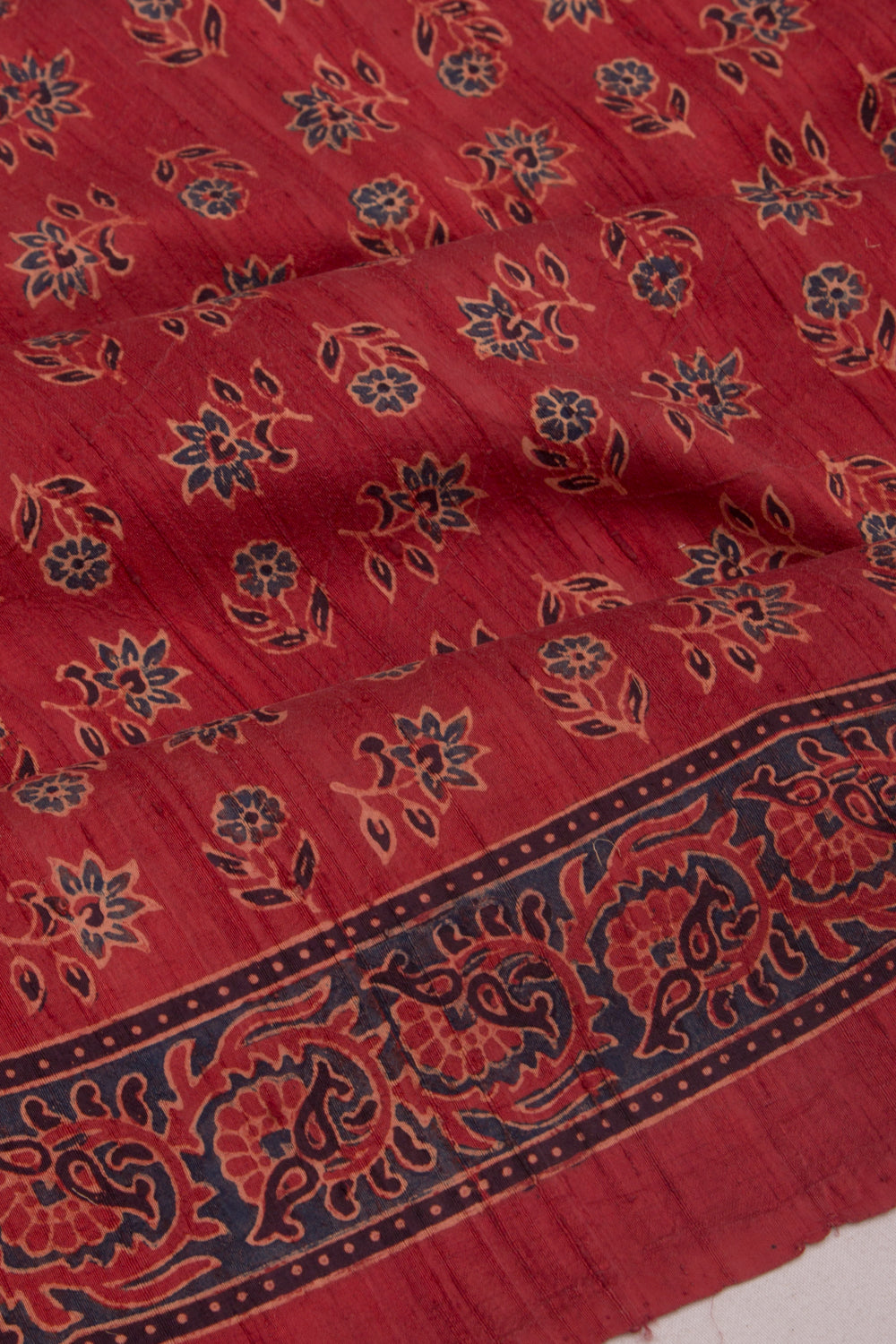 Tussar Floral Block Printed Maroon Saree