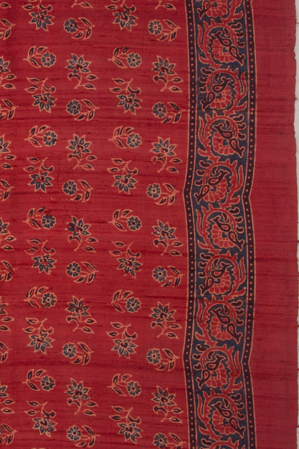 Tussar Floral Block Printed Maroon Saree