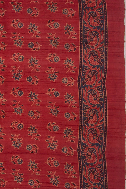 Tussar Floral Block Printed Maroon Saree
