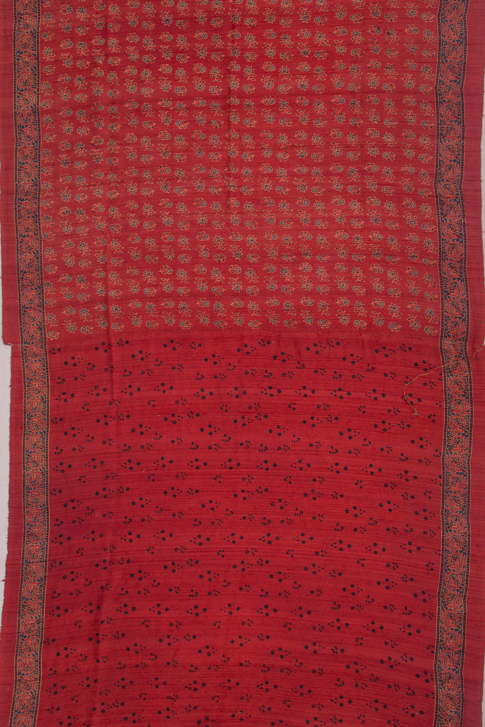 Tussar Floral Block Printed Maroon Saree