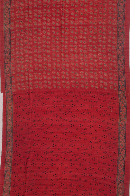Tussar Floral Block Printed Maroon Saree