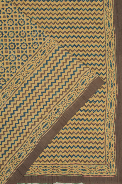 Tussar Floral Block Printed Cream Saree