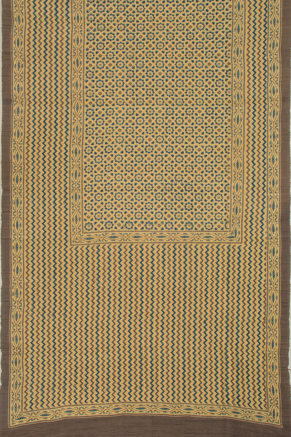 Tussar Floral Block Printed Cream Saree