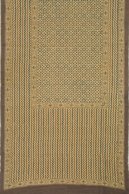 Tussar Floral Block Printed Cream Saree