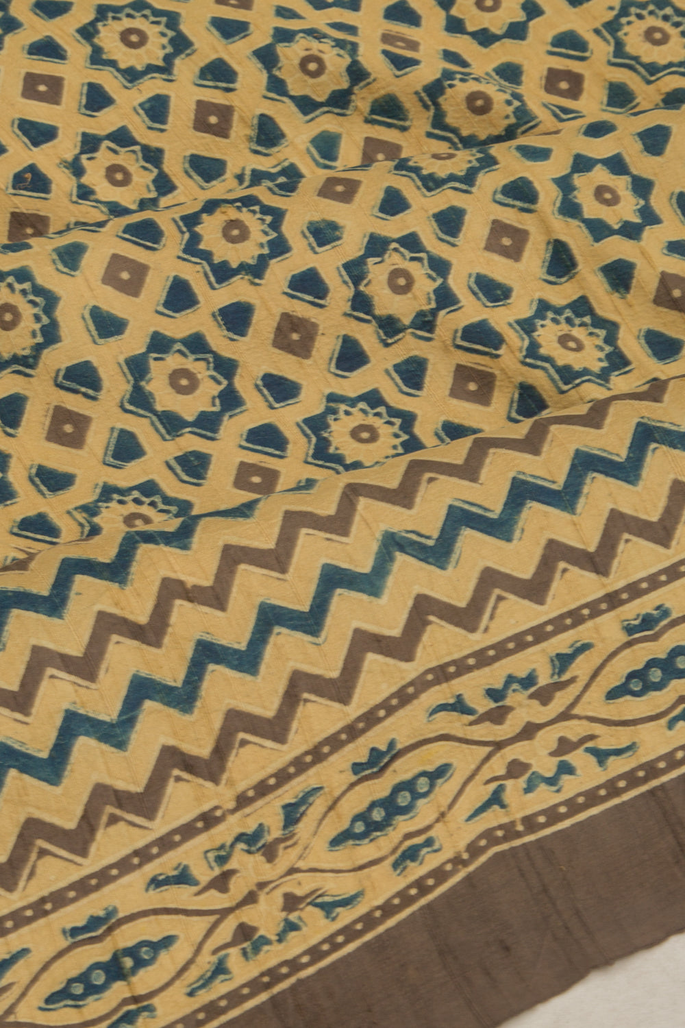 Tussar Floral Block Printed Cream Saree