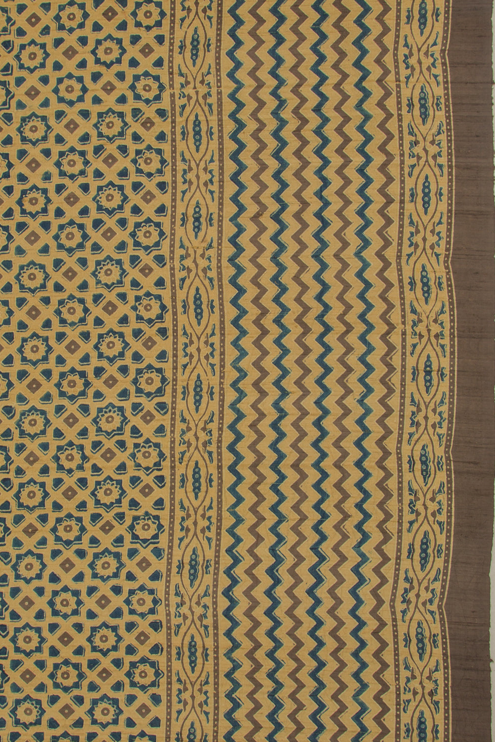 Tussar Floral Block Printed Cream Saree