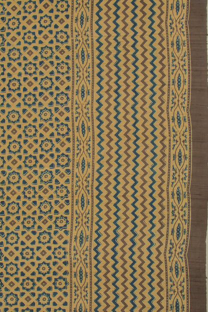 Tussar Floral Block Printed Cream Saree