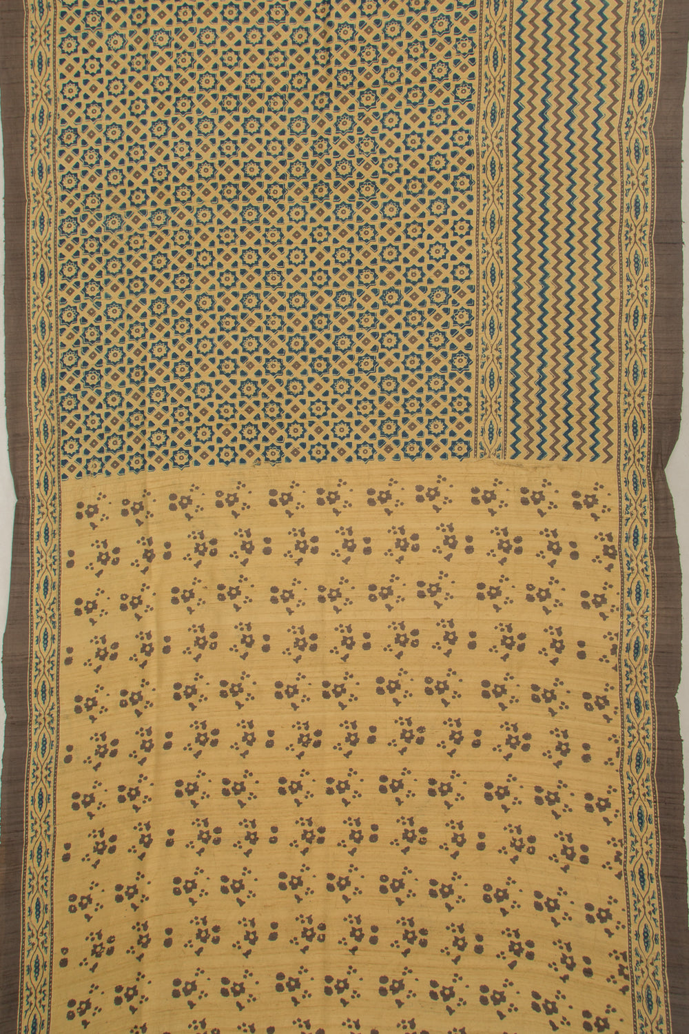 Tussar Floral Block Printed Cream Saree