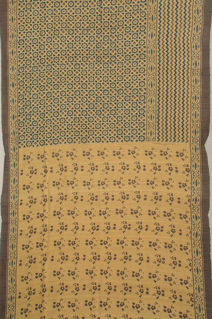Tussar Floral Block Printed Cream Saree