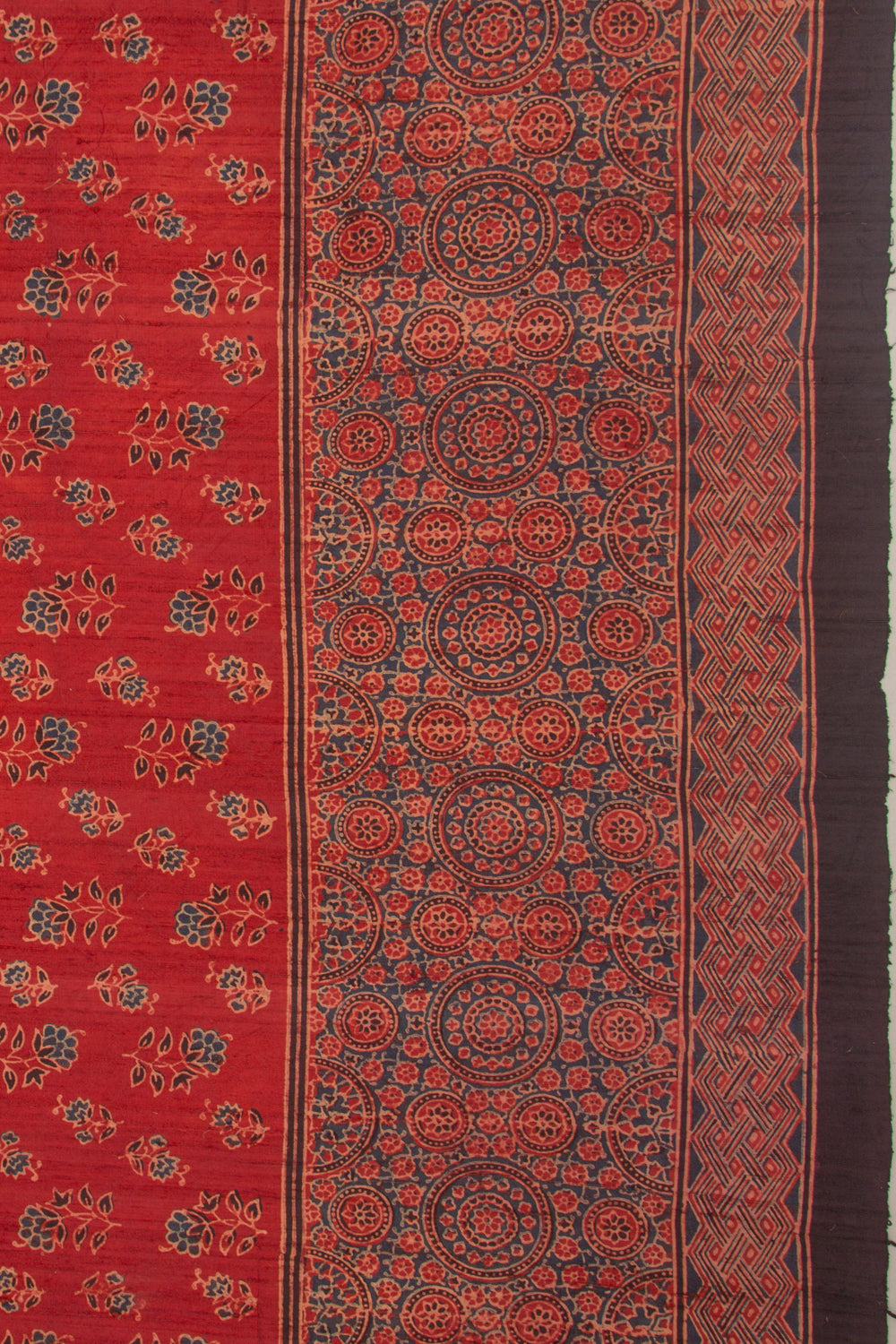 Tussar Floral Block Printed Maroon Saree