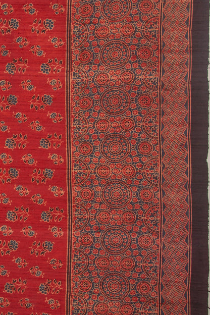 Tussar Floral Block Printed Maroon Saree