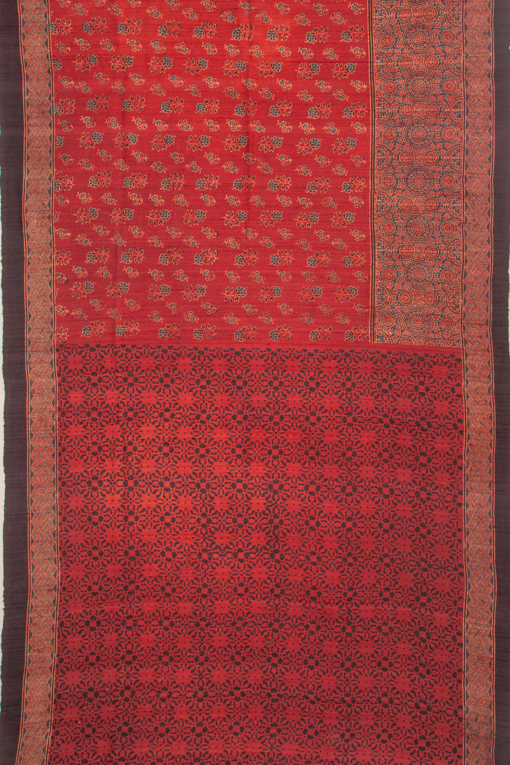 Tussar Floral Block Printed Maroon Saree