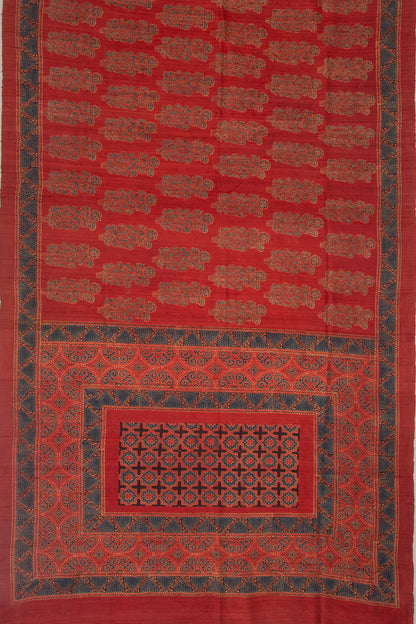 Tussar Floral Block Printed Maroon Saree