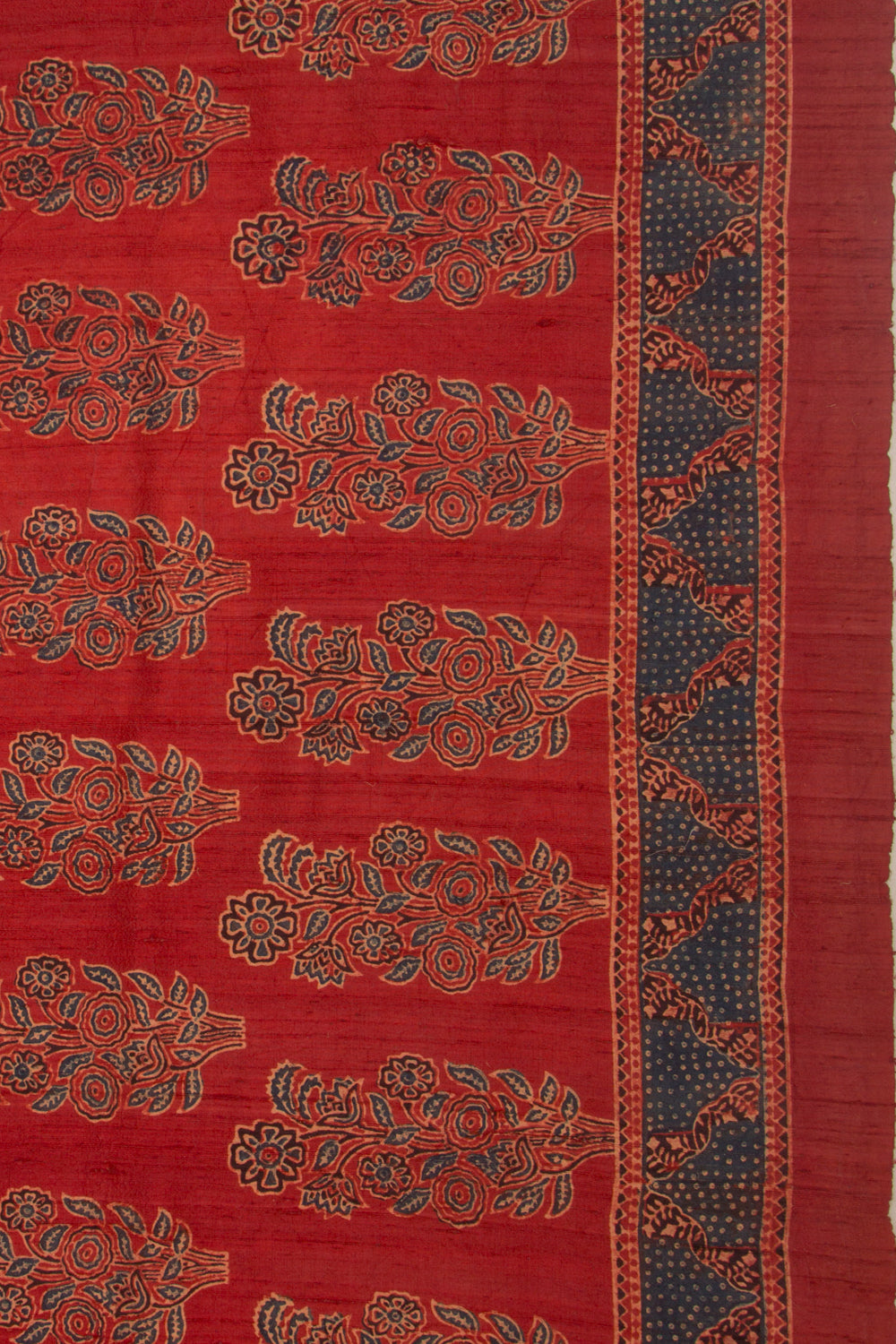 Tussar Floral Block Printed Maroon Saree