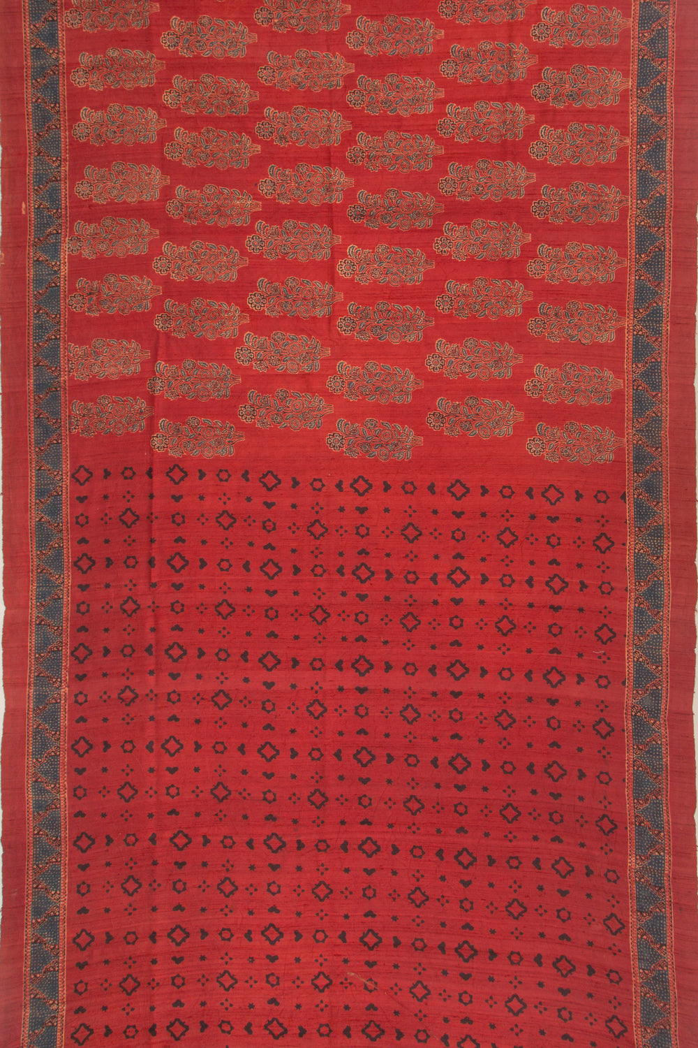 Tussar Floral Block Printed Maroon Saree