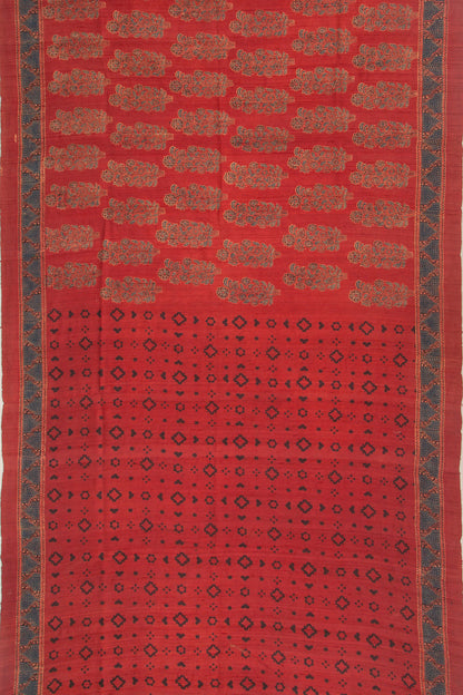 Tussar Floral Block Printed Maroon Saree