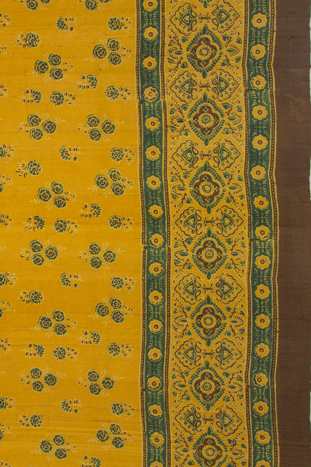 Tussar Floral Block Printed Yellow Saree