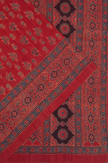 Tussar Floral Block Printed Maroon Saree