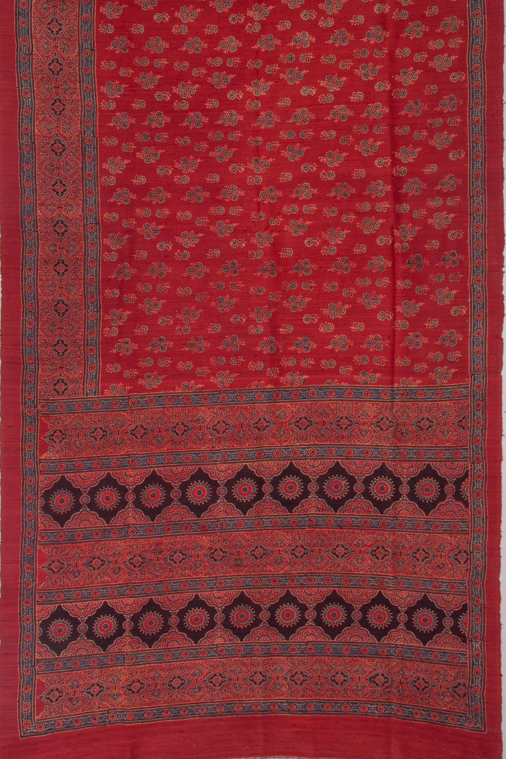 Tussar Floral Block Printed Maroon Saree