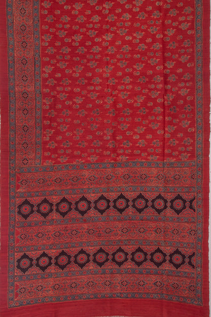 Tussar Floral Block Printed Maroon Saree