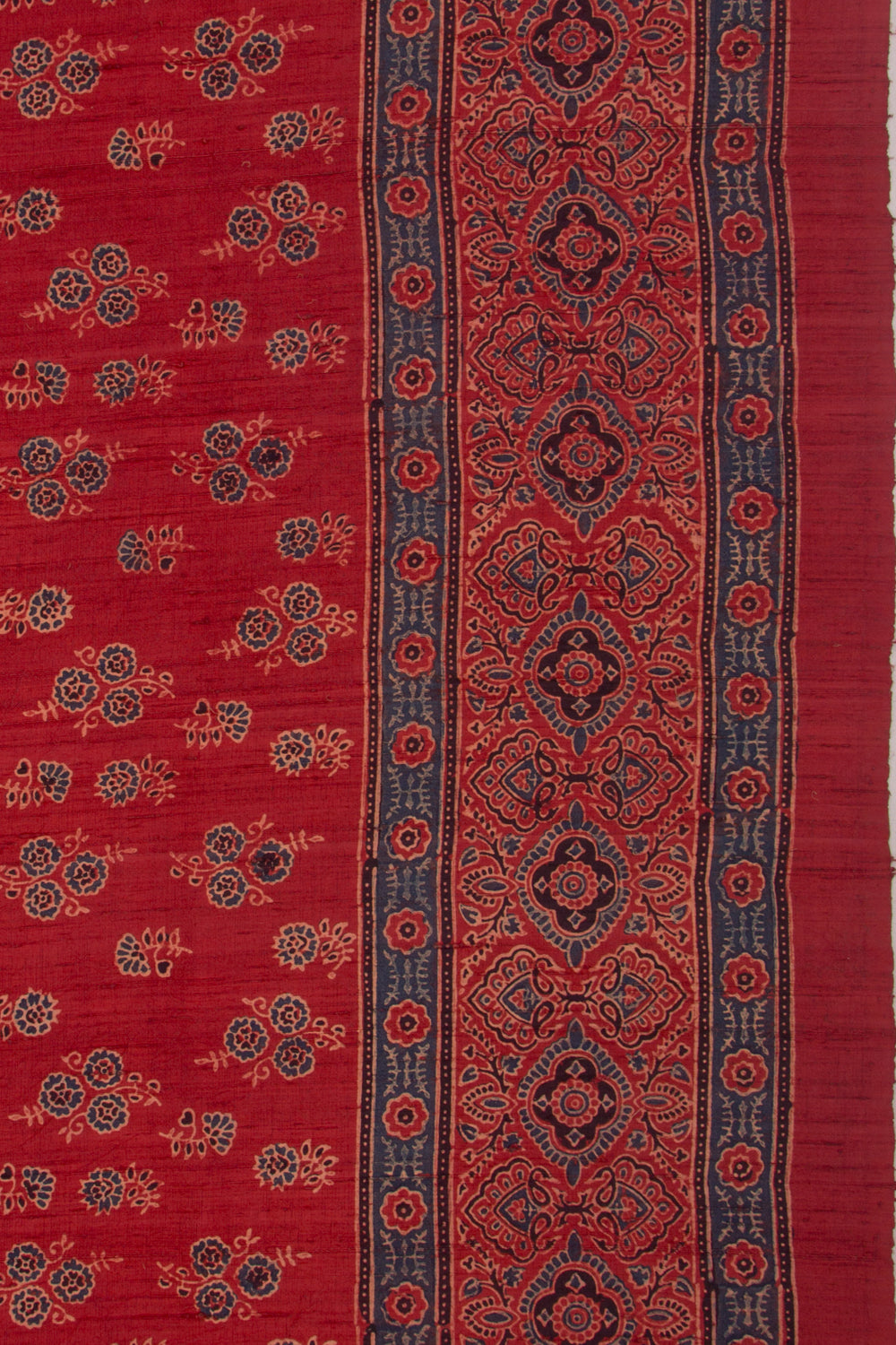 Tussar Floral Block Printed Maroon Saree