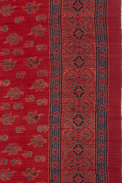 Tussar Floral Block Printed Maroon Saree