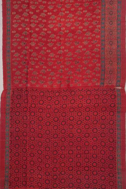 Tussar Floral Block Printed Maroon Saree