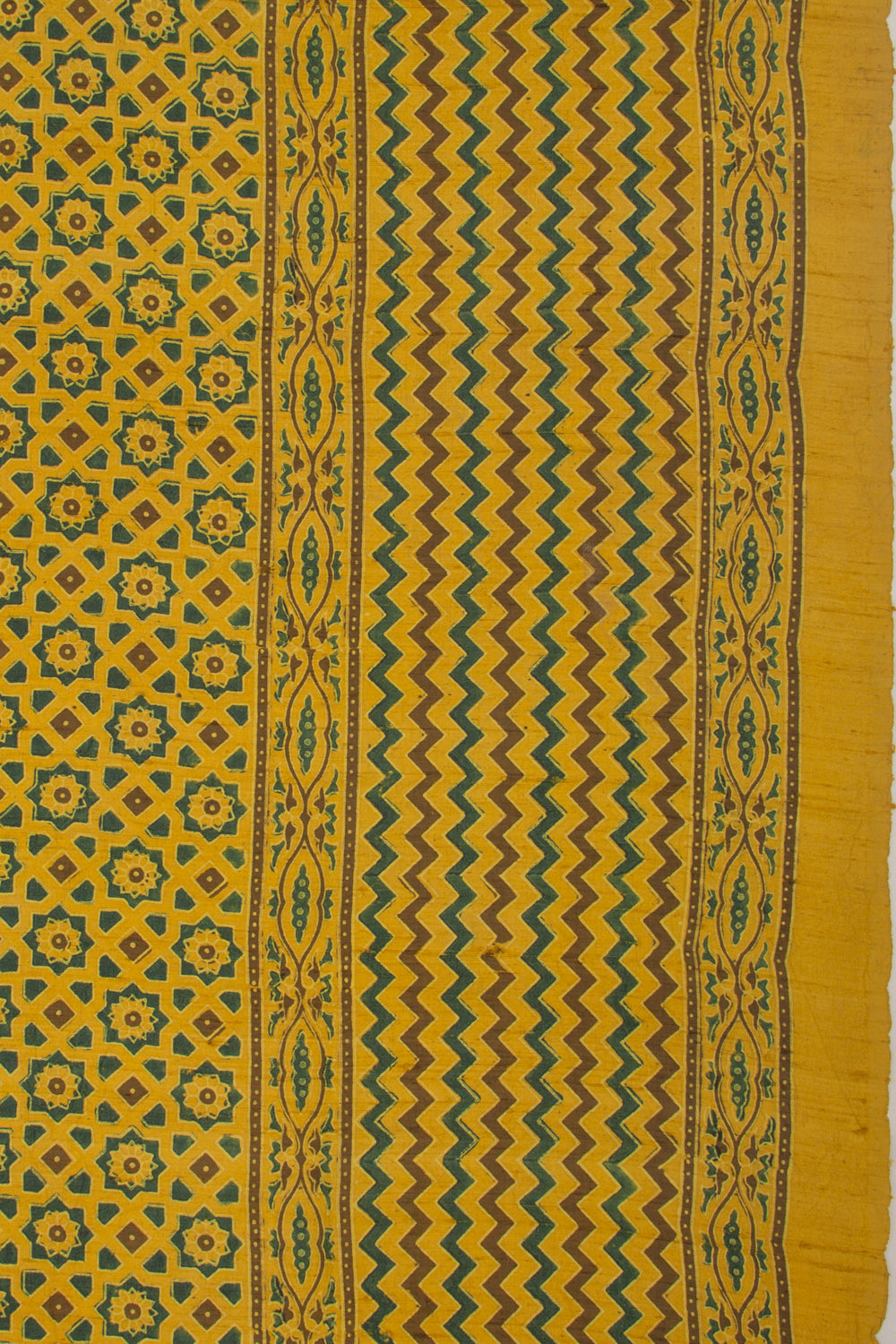 Tussar Floral Block Printed Yellow Saree