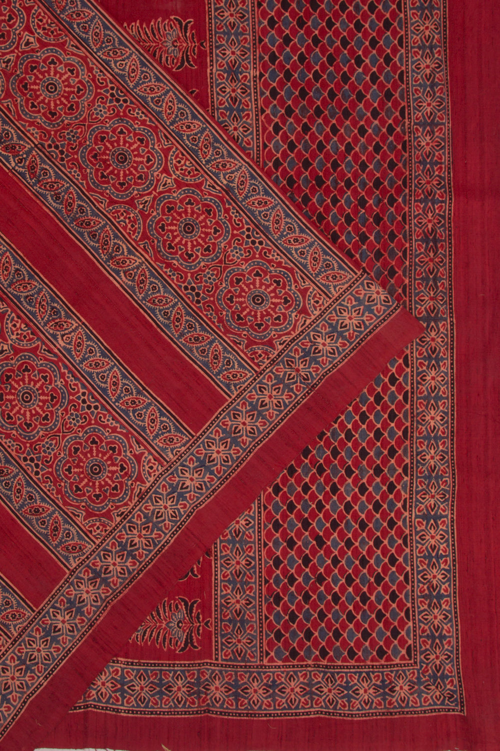 Tussar Floral Block Printed Maroon Saree