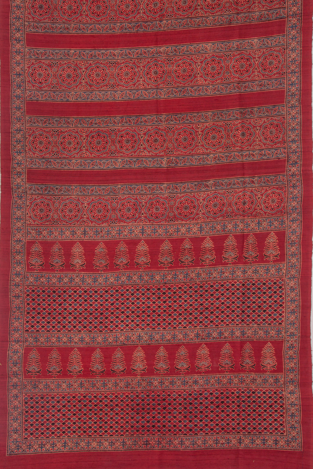 Tussar Floral Block Printed Maroon Saree