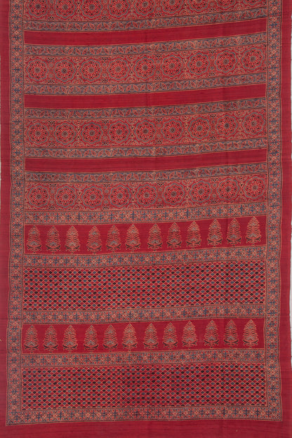 Tussar Floral Block Printed Maroon Saree