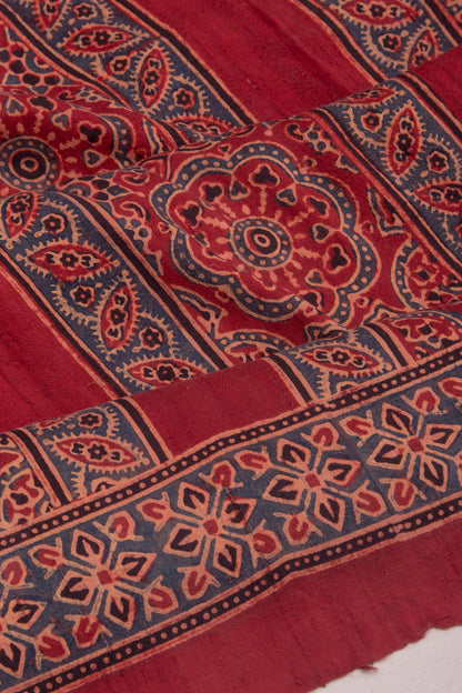 Tussar Floral Block Printed Maroon Saree