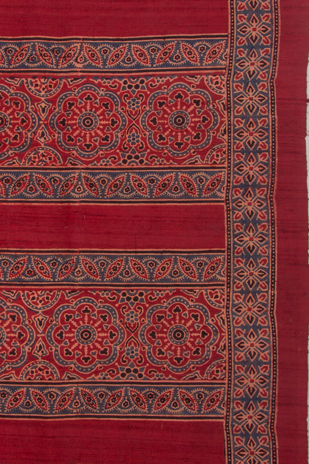 Tussar Floral Block Printed Maroon Saree