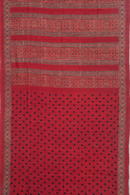 Tussar Floral Block Printed Maroon Saree
