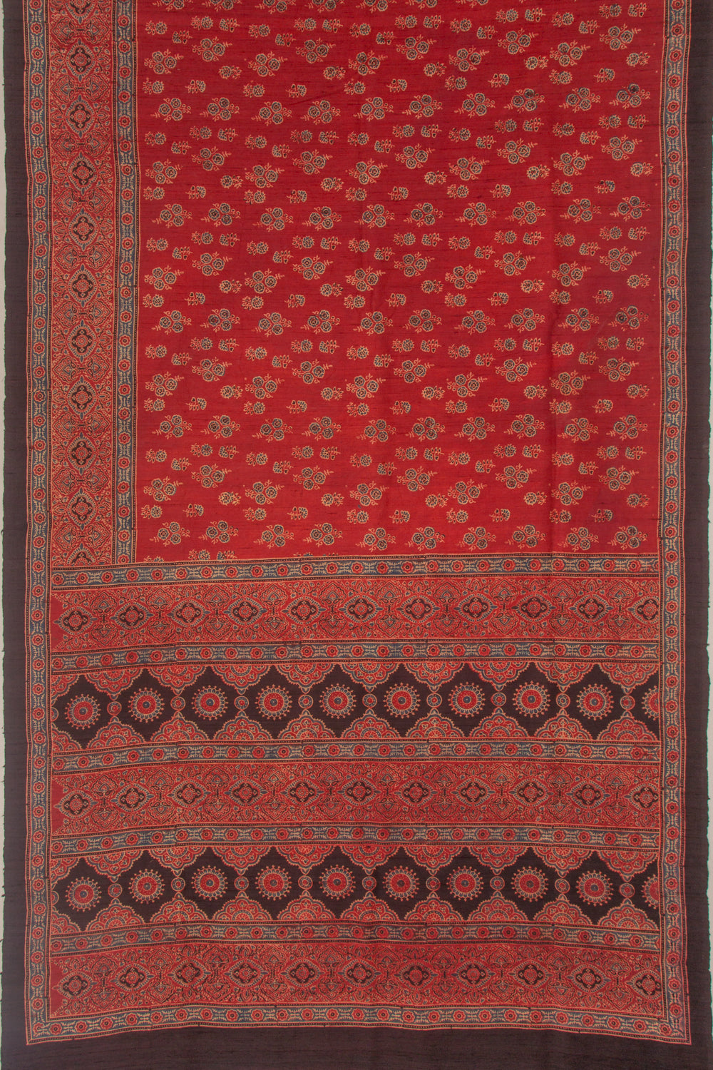 Tussar Floral Block Printed Maroon Saree