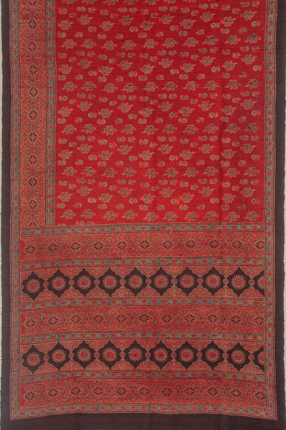 Tussar Floral Block Printed Maroon Saree