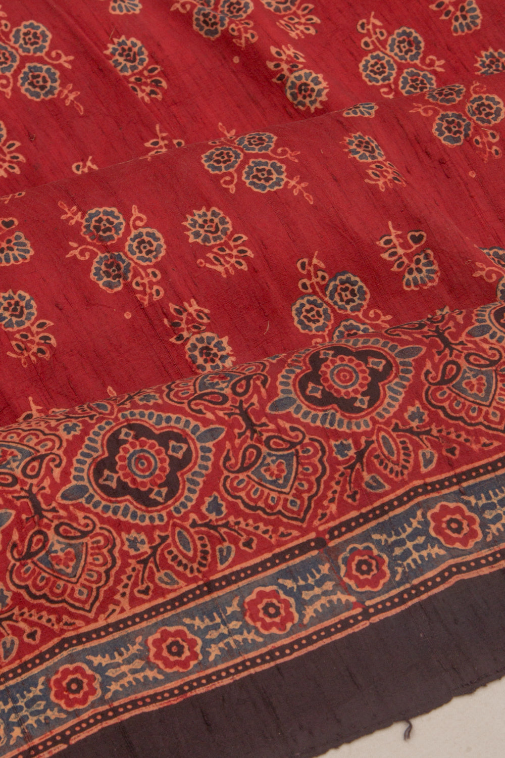 Tussar Floral Block Printed Maroon Saree