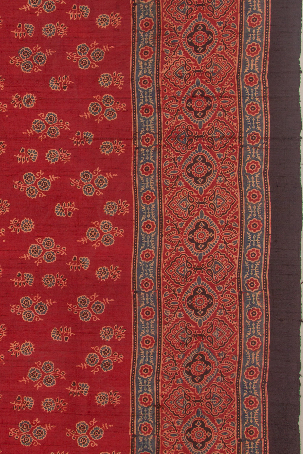 Tussar Floral Block Printed Maroon Saree
